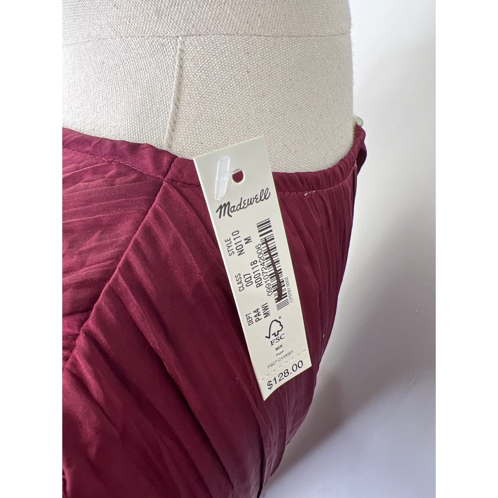 MADEWELL Mullberry Wine  Kourtney Short-Sleeve Slip Midi Dress Plissé NWT XXS - Picture 10 of 10